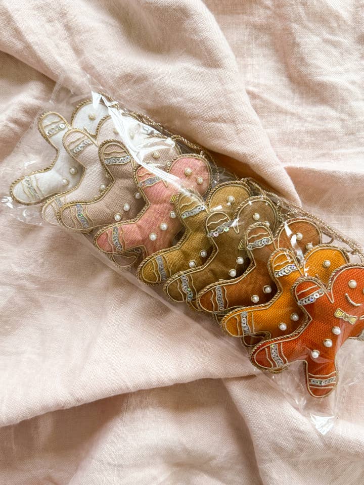 (9pcs) Assortment Gingerbread Holiday Linen stocking filler for wholesale by Katie Larmour Linen