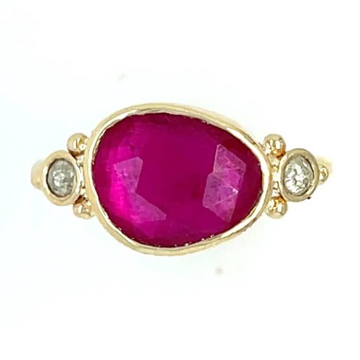 Pink Ruby with diamonds ring in sterling silver and 14k gold for wholesale by Emily Amey Jewelry