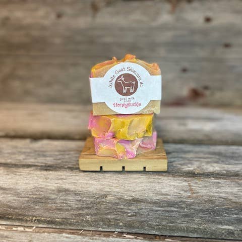 Honeysuckle goat milk bar soap for wholesale by White Goat Skincare LLC