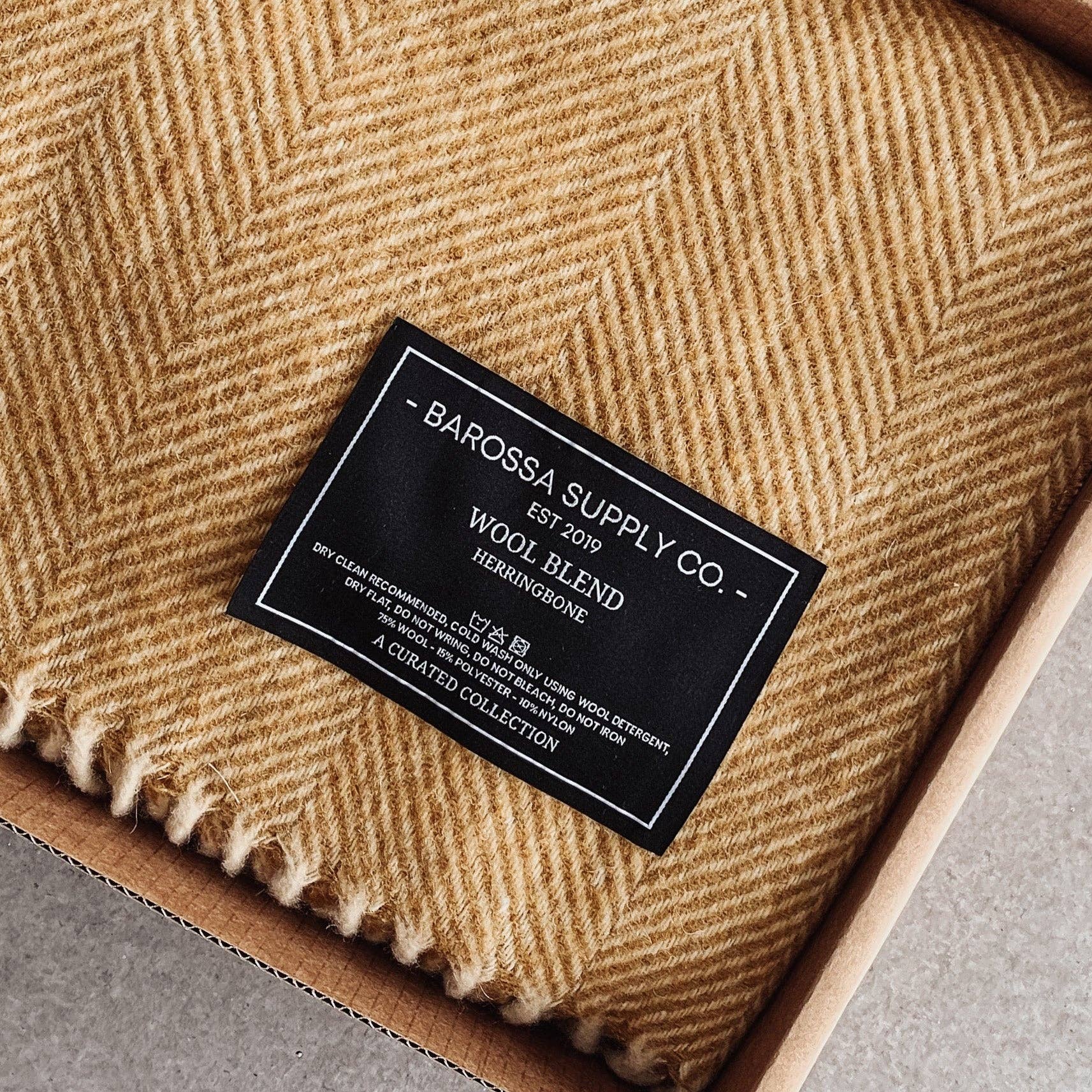 Barossa Supply Co. - Wholesale Throw blanket - Mustard - Herringbone Wool Blend Blanket4