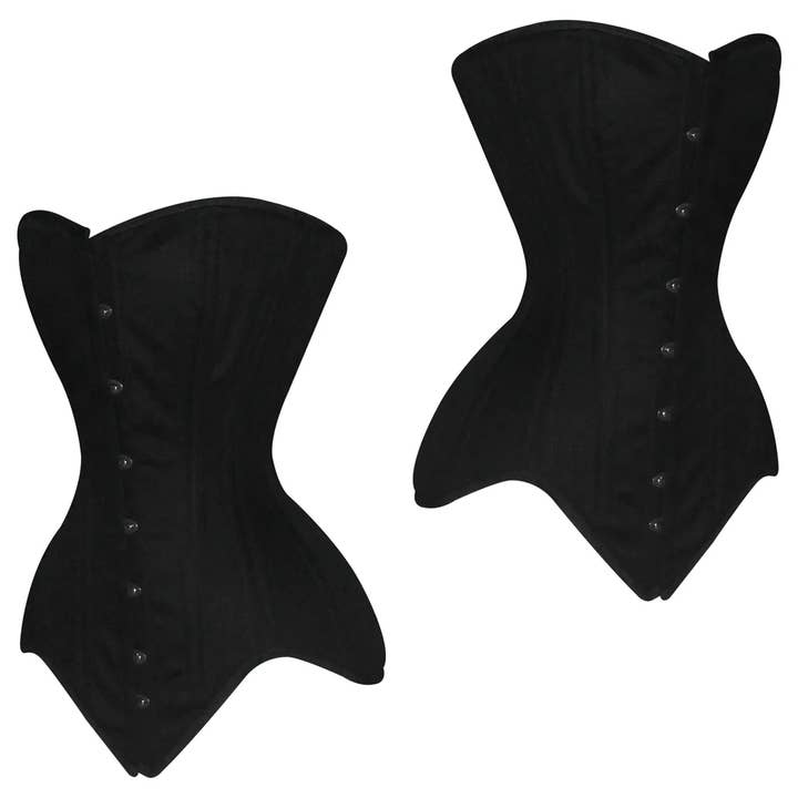 Attire Fashion Club - Wholesale Corset - Women's - Handmade Black Cotton Overbust Corset/Steel Boned Waist