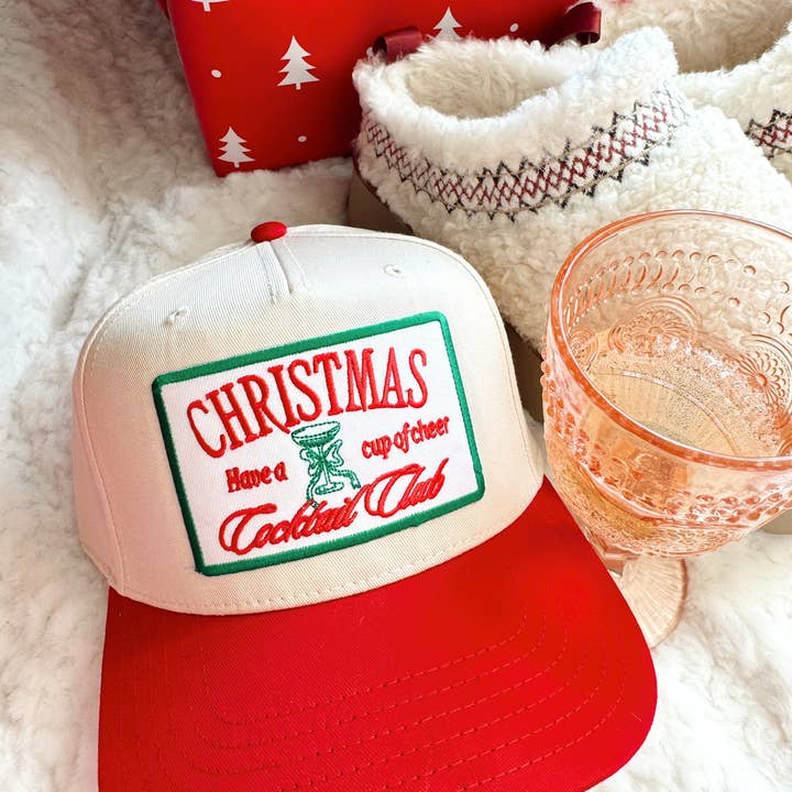 KENZKUSTOMZ - Wholesale Trucker Hat - Unisex - Christmas Cocktail Club - Red Vintage Trucker Hat