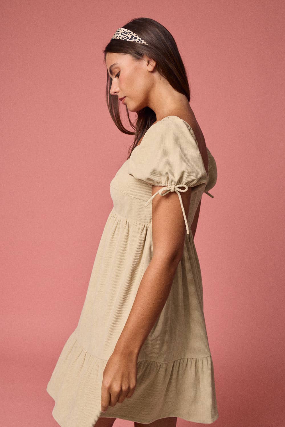 Taupe PD19024 - Sweetheart Puff Sleeve Dress for wholesale on Faire1