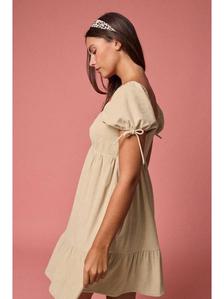 Taupe PD19024 - Sweetheart Puff Sleeve Dress for wholesale on Faire1