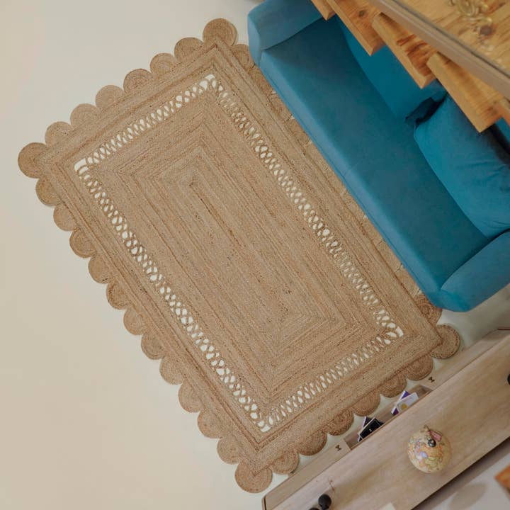 Handmade Natural Scalloped Jute Rug Lettice Design Jute Rug for wholesale by Chouhan Rugs