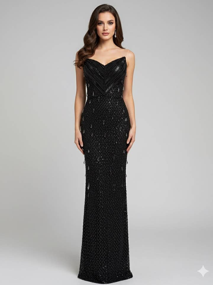 Langes Kleid Perlen TYS055 für den Großhandel von Invitadissimas