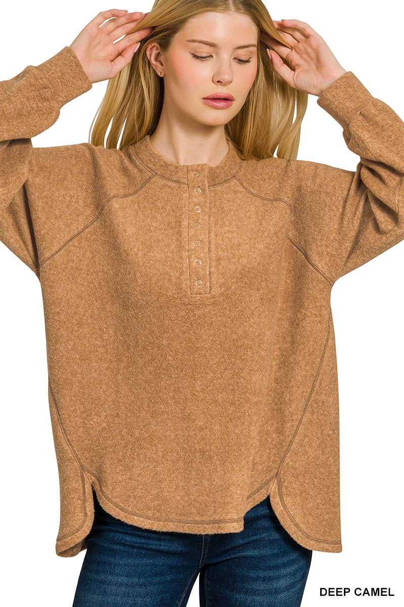 Vanilla Monkey - Wholesale Knit Sweater - Women's - Brushed Melange Hacci Oversized Henley Sweater8