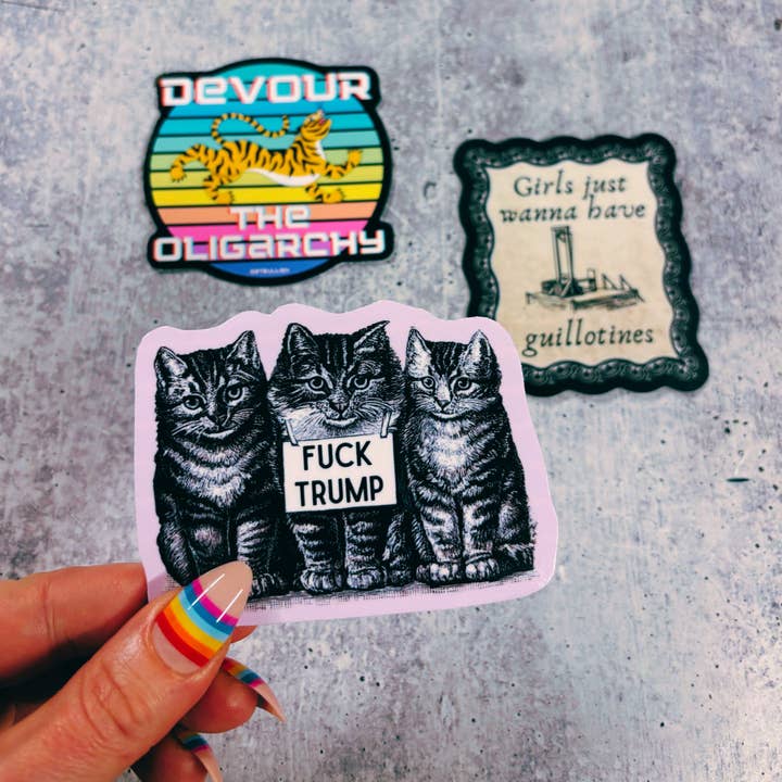 GetBullish - Wholesale Sticker - Fuck Trump Vintage Cats Sticker | Vinyl Die Cut Decal2