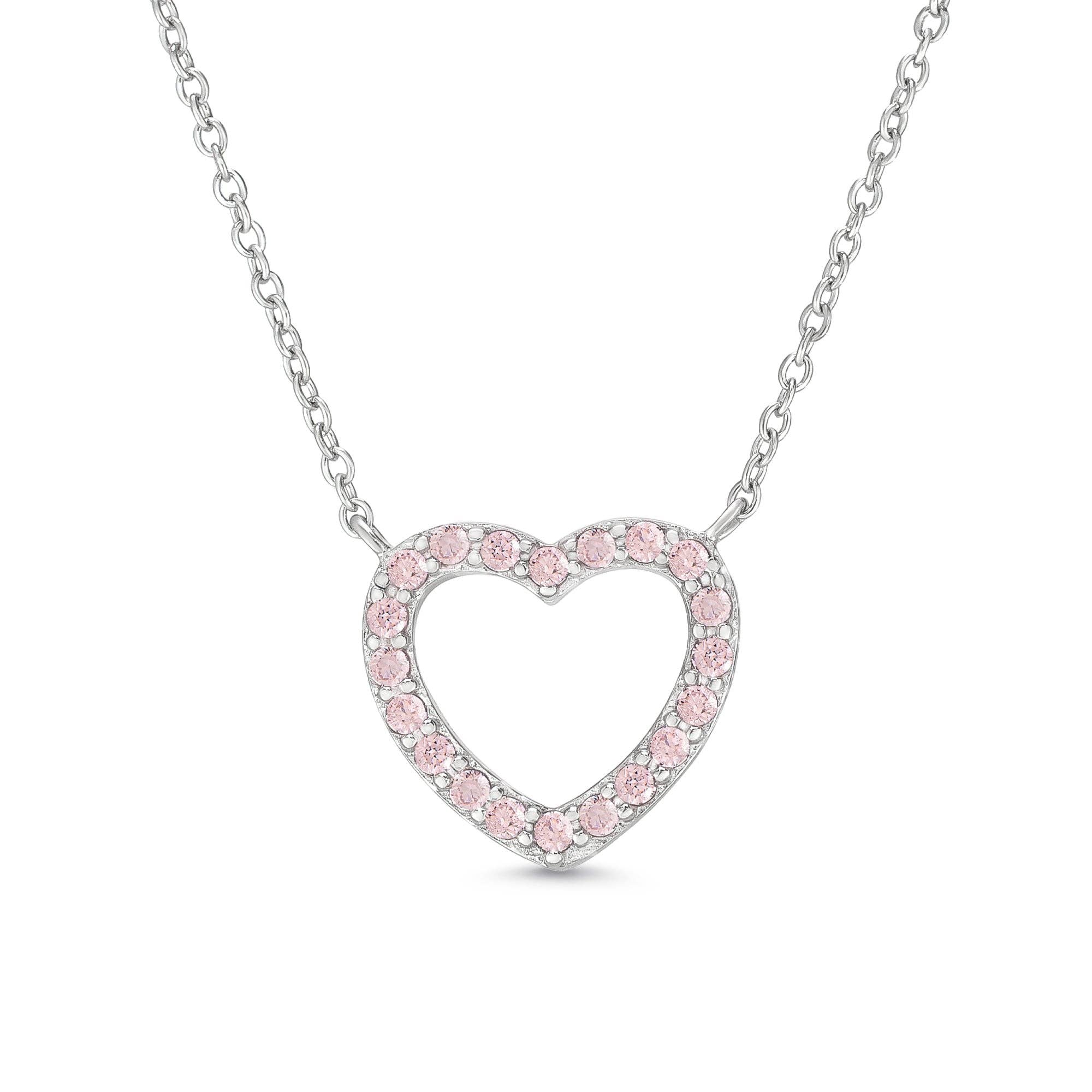 Lily Nily - Wholesale Pendant/Charm Necklace - Pink CZ Open Heart Necklace in sterling Silver0