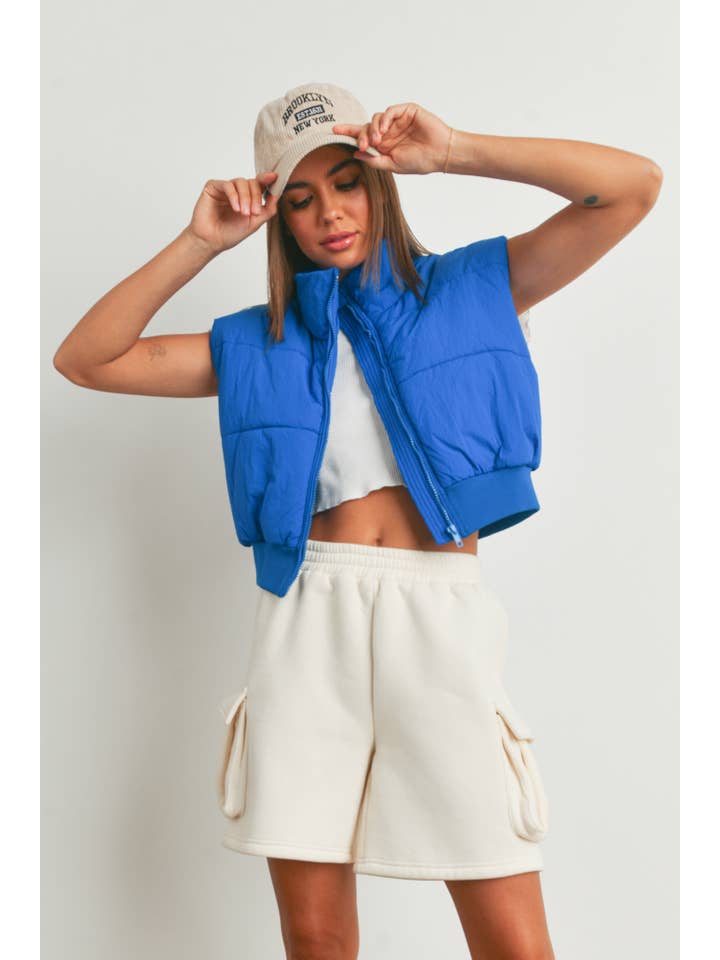 BUTTERMELON - Wholesale Outerwear Vest - Women's - Fall Zip-Up Crop Puffer Fall Vest - BMJ7012