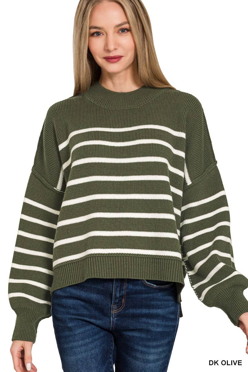 Vanilla Monkey - Wholesale Knit Sweater - Women's - Exposed Seam Striped Oversized Sweater3