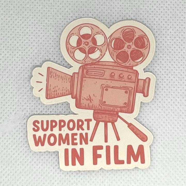 Support Women In Film Pink Camera Waterproof Sticker for wholesale by Literary by Ava