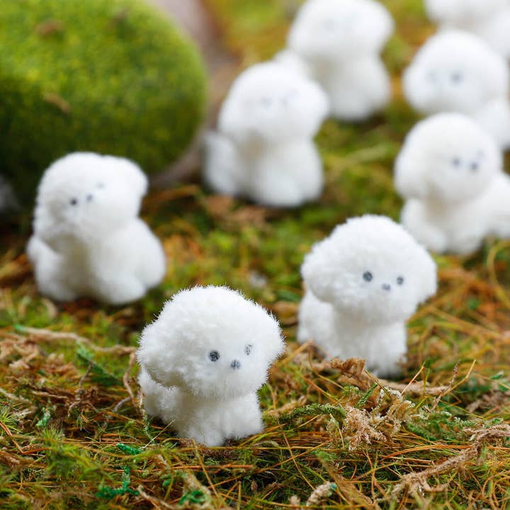 Factory Direct Craft - Wholesale Decorative Tabletop Object - Flocked White Mini Baby Puppy Dogs (Bag of 12)1