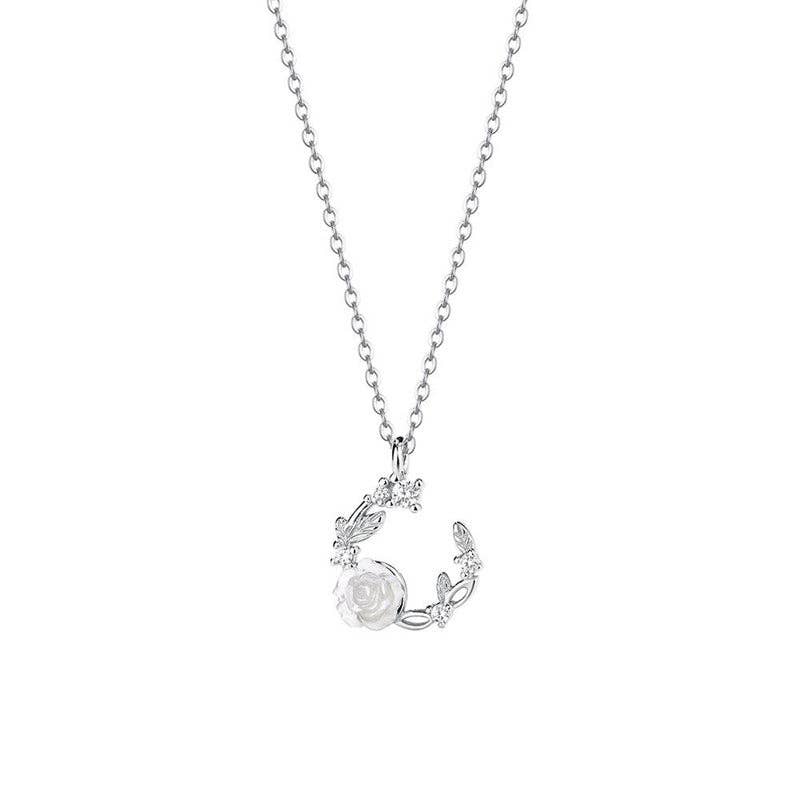 Perimade & Co. LLC - Wholesale Pendant/Charm Necklace - White Rose Flower Pendant Necklace in 925 Sterling Silver4