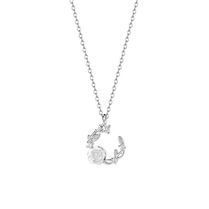 Perimade & Co. LLC - Wholesale Pendant/Charm Necklace - White Rose Flower Pendant Necklace in 925 Sterling Silver4