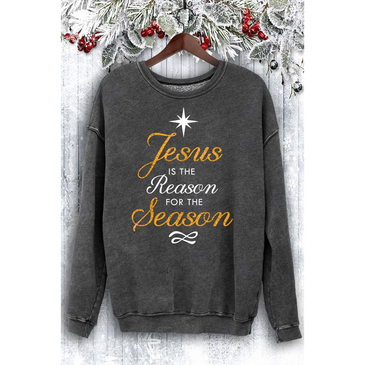 HRTandLUV – Großhandel Sweatshirt mit Grafikdruck – Damen – MINERAL SWEATSHIRTS MIT GLITZERMOTIV VON JESUS SEASON0