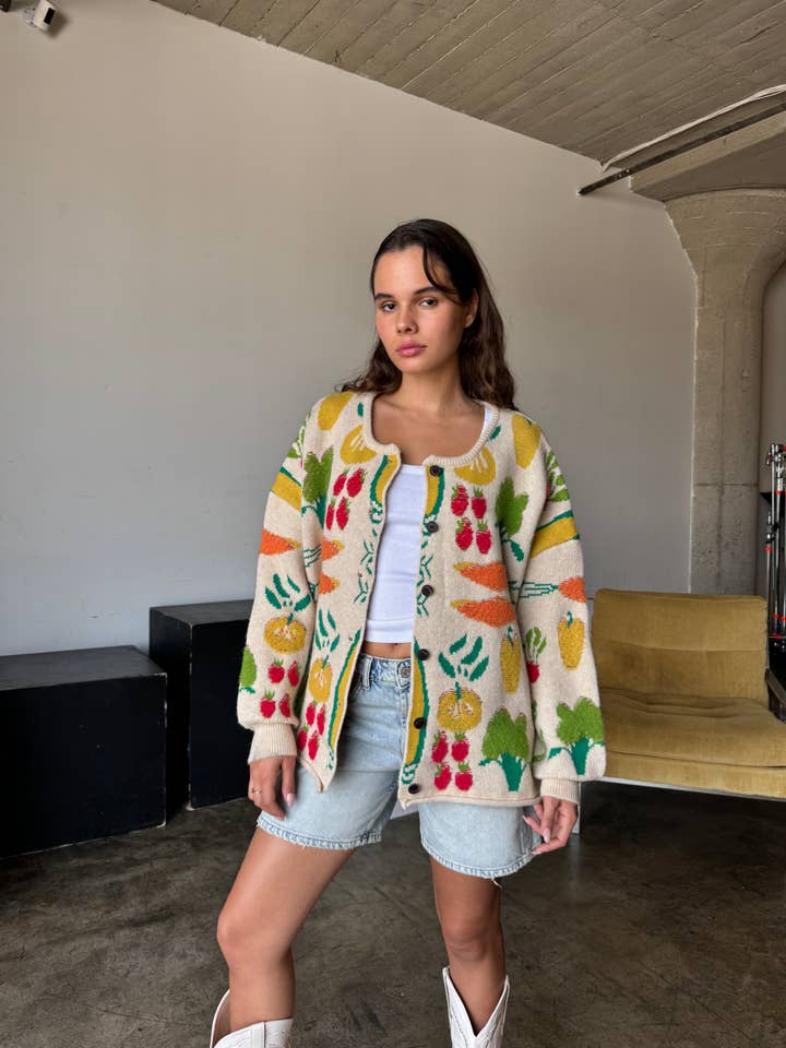 MULTI COLOR FLOWER PATTERNED KNIT CARDIGAN for wholesale on Faire
