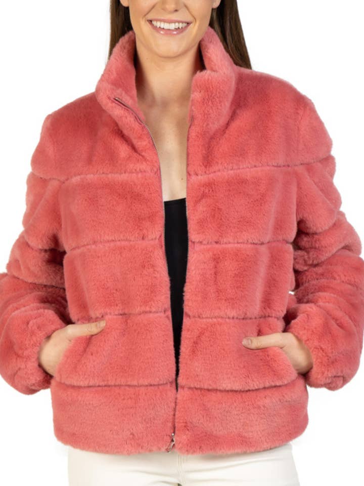 Love Token Quilted Cropped Faux Fur Coat for wholesale by New Yorker's Apparel