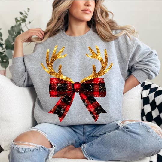 Reindeer Bow Crewneck Sweatshirt for wholesale by My Carolina Moon
