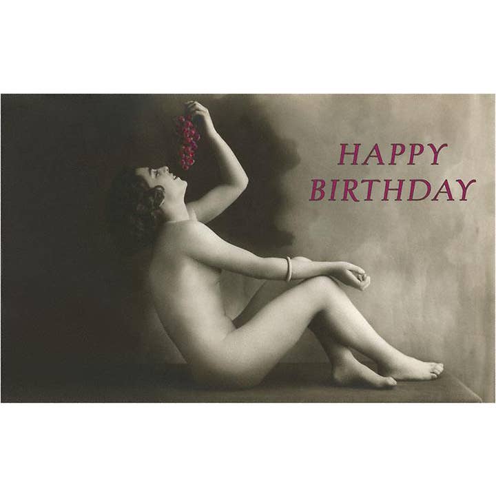 Found Image Press - Venta al por mayor Conjunto de papelería y tarjetas - Tarjeta de Felicitación HB-104 Feliz Cumpleaños, Desnudo Vintage con Uva