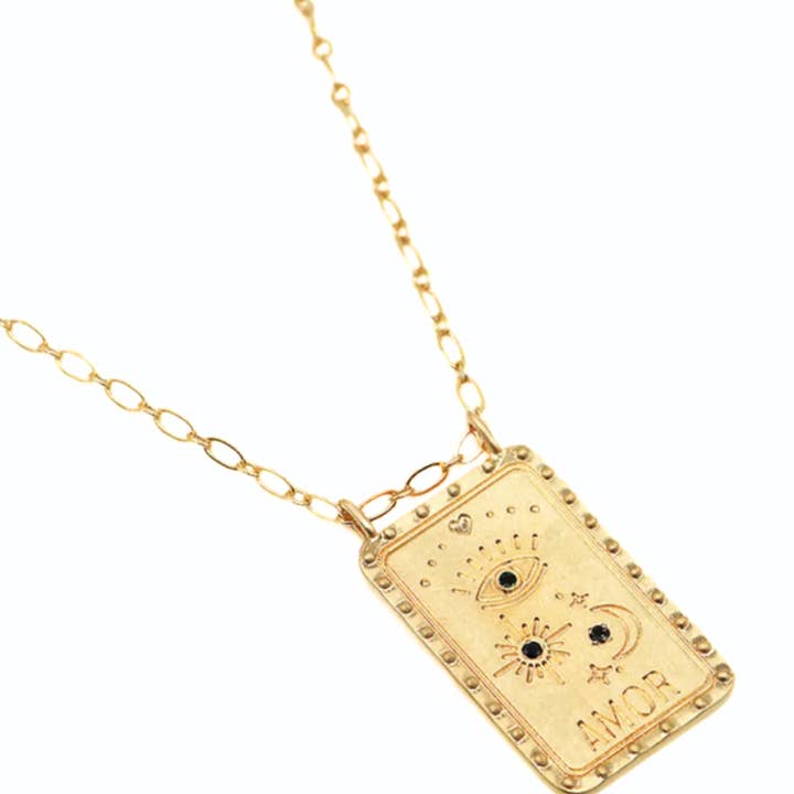 HoopLa - Wholesale Pendant/Charm Necklace - Amor Evil Eye Steel Necklace rhinestone14K gold
