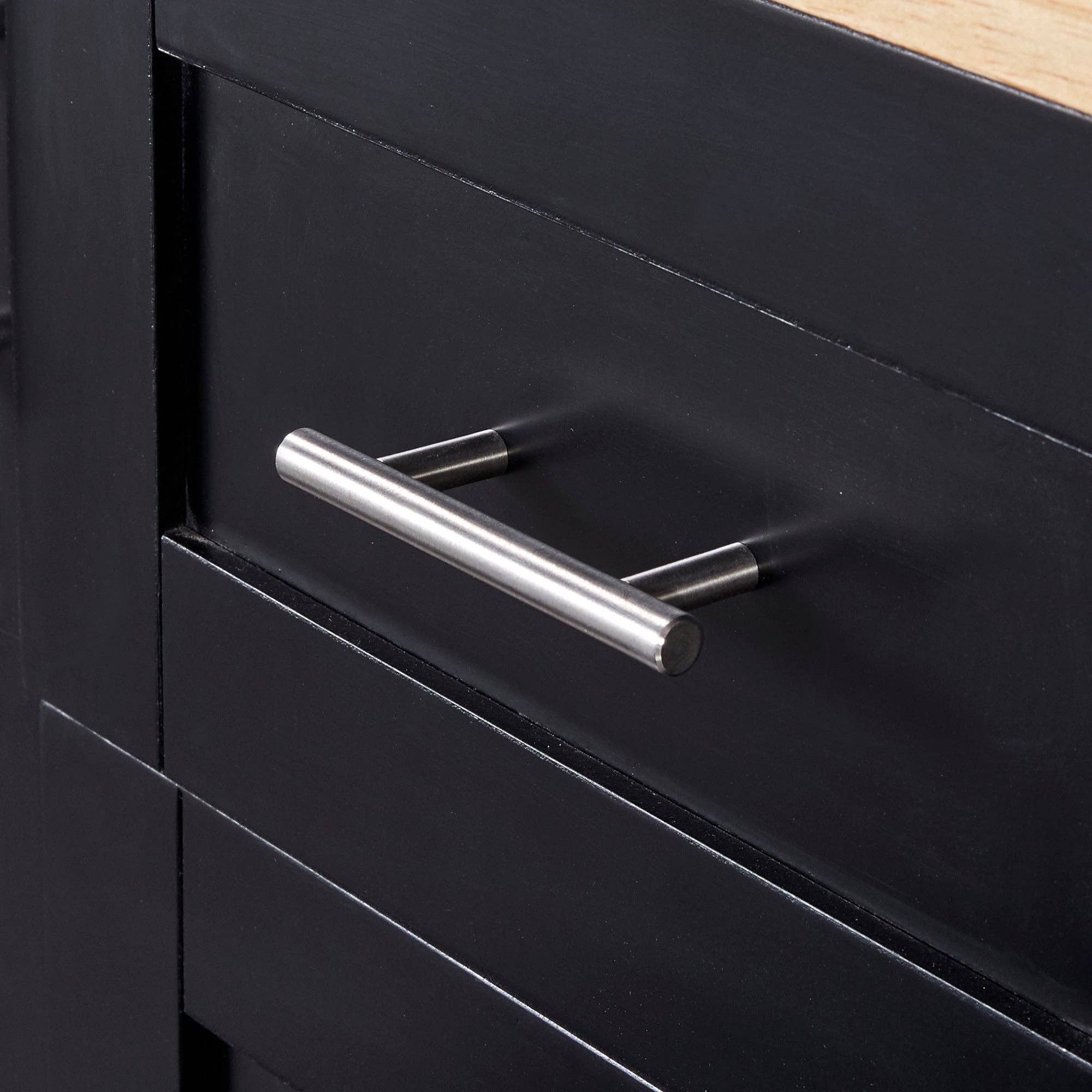 Orange County Decor - Wholesale Kitchen Storage/Organizer - K&K Rolling Kitchen Island With Storage, Kitchen Cart With Rubber Wood Top, 3 Drawer, 2 Slide Out Shelf And Internal Storage Rack, Kitchen Island On Wheels With Spice Rack & Tower Rack, Black Black20