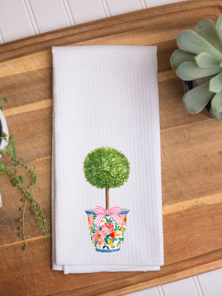 Spring Kitchen Towel – Floral Pot Topiary for wholesale by The Navy Knot