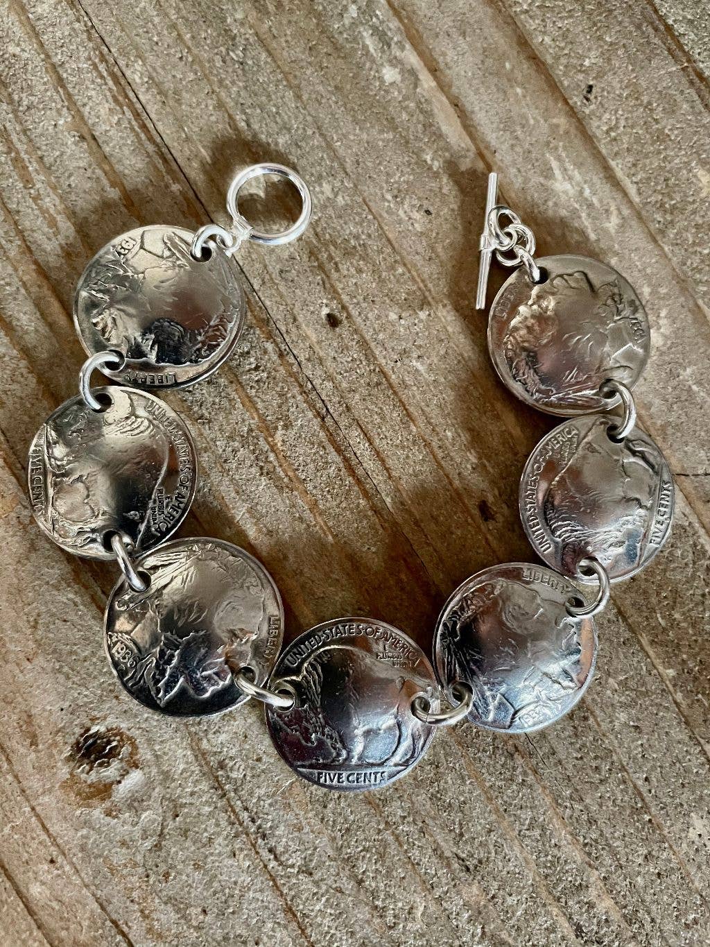 Lorraine Frances Jewelry - Wholesale Charm/Dangle Bracelet - Domed Indian Heads & Tails Nickel Bracelet
