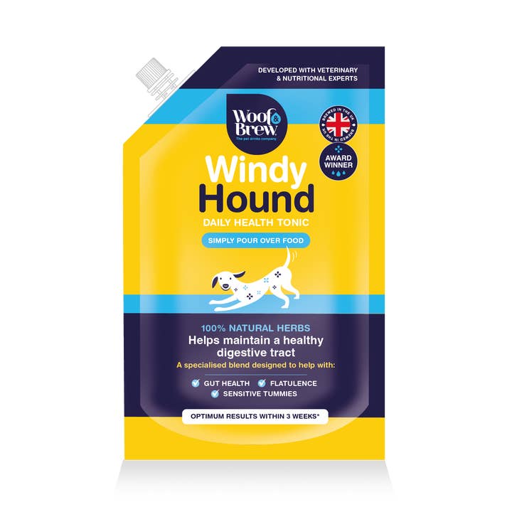 Windy Hound per la salute digestiva dei cani e stomaci sensibili per la vendita all'ingrosso da parte di WOOF&BREW LTD