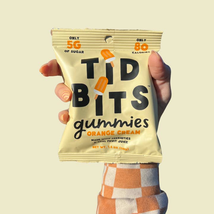TiDBiTS Candy - Wholesale Gummy - 12pk Orange Cream Gummy Candy, Low Sugar 5g, Prebiotics3
