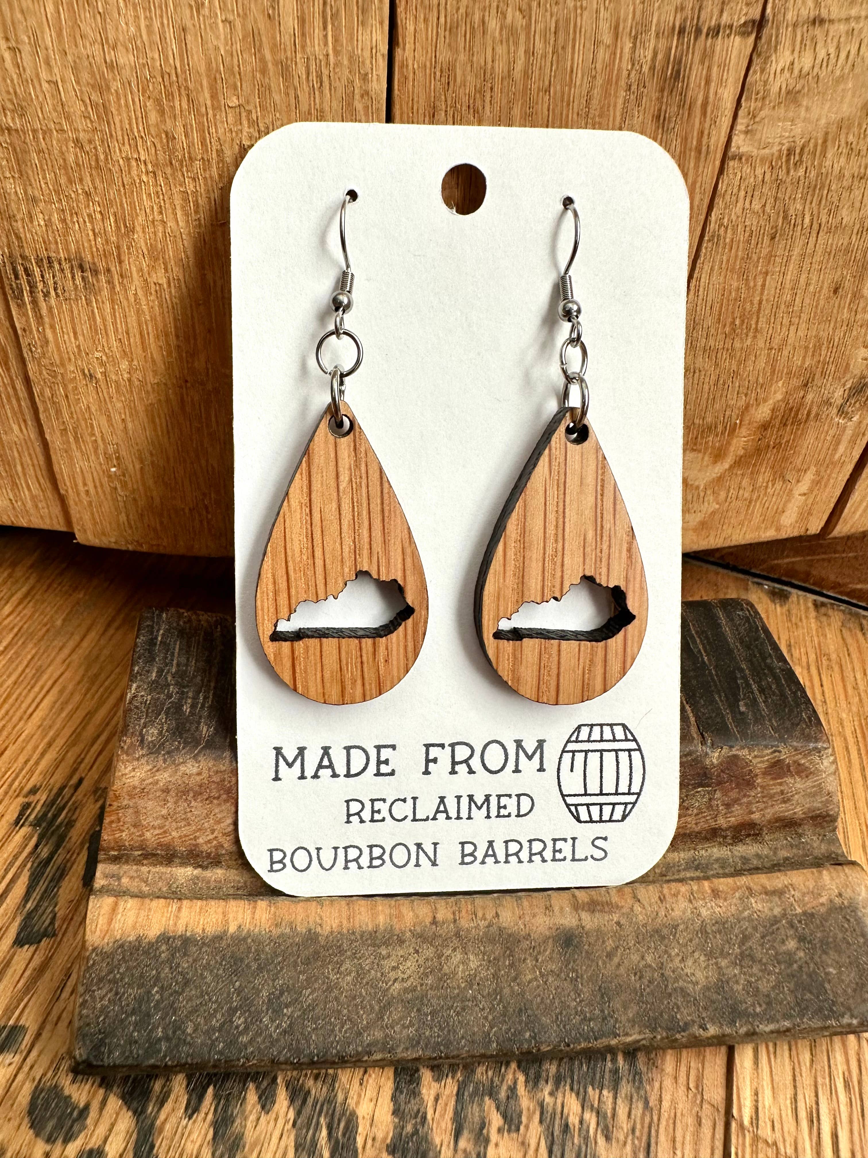 TWWKY - Wholesale Dangle Earrings - Kentucky Bourbon Barrel Reclaimed Wood Dangle Earrings12