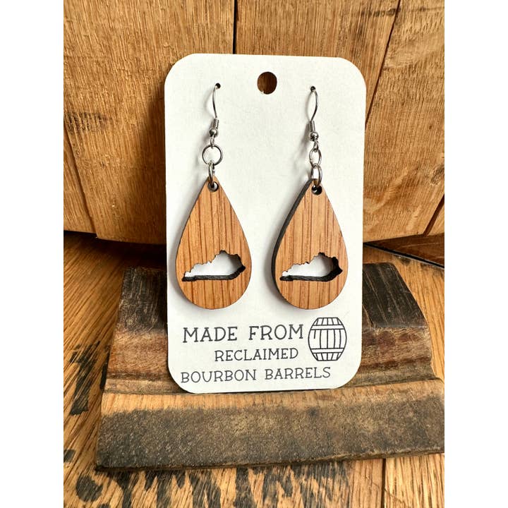 TWWKY - Wholesale Dangle Earrings - Kentucky Bourbon Barrel Reclaimed Wood Dangle Earrings12
