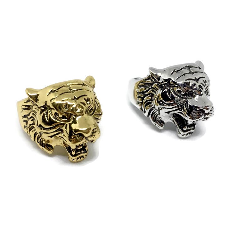 Tibetan Tiger Growling Face Ring Jungle Big Cat Animal Band for wholesale by Gifts From The Crypt