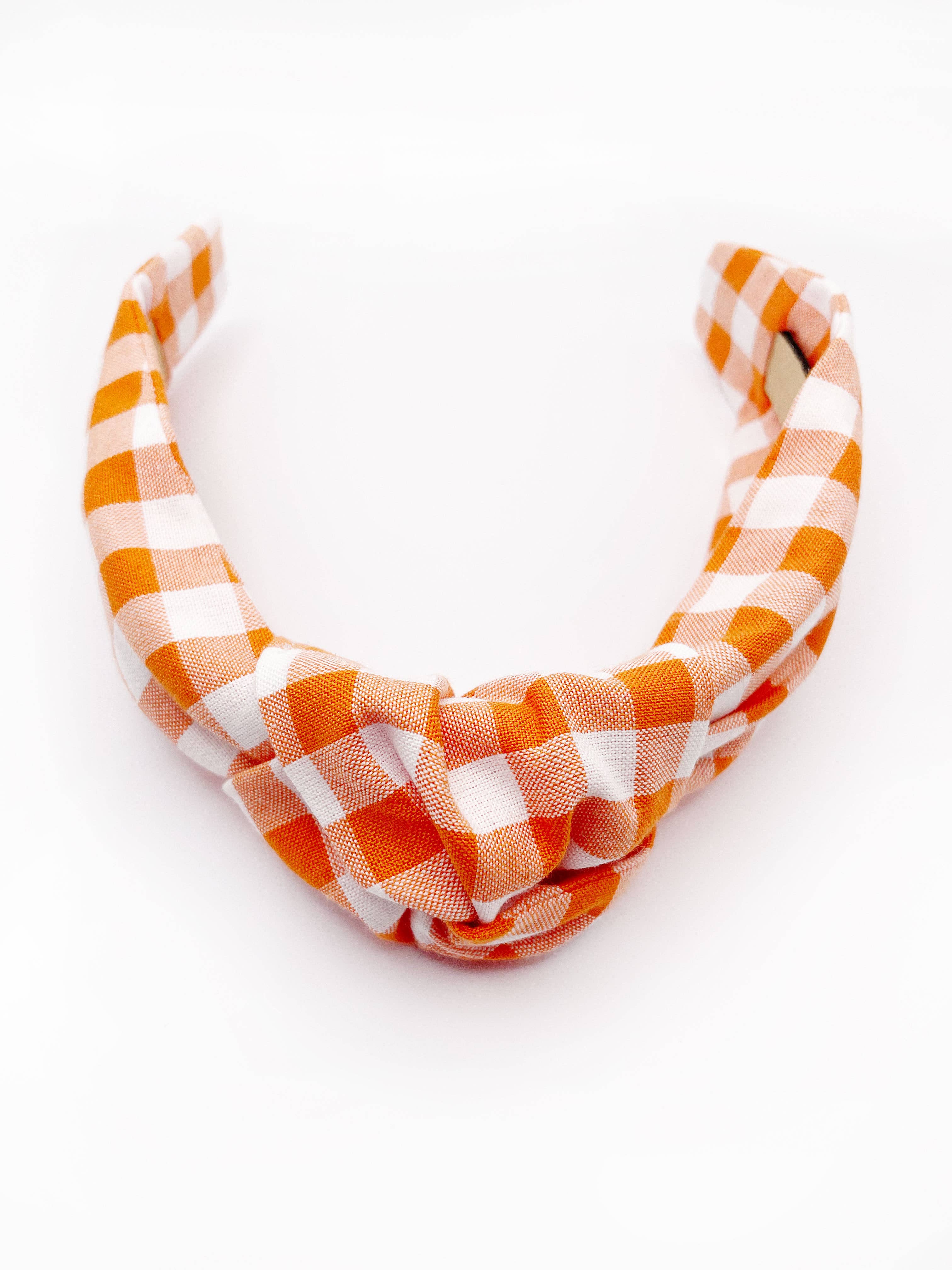 ELSE - Wholesale Fashion Headband - Women's - Orange Gingham Plaid Womens Knotted Headbands, Modern Boho3