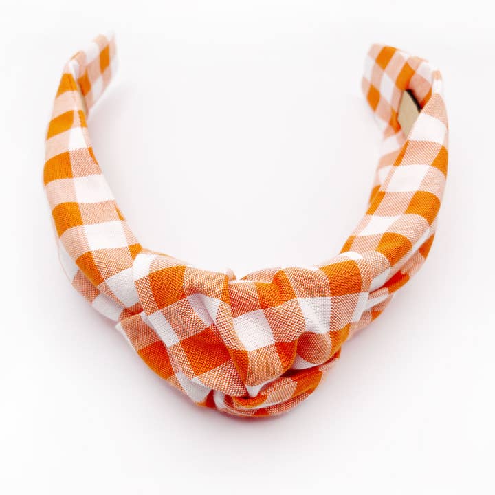 ELSE - Wholesale Fashion Headband - Women's - Orange Gingham Plaid Womens Knotted Headbands, Modern Boho3