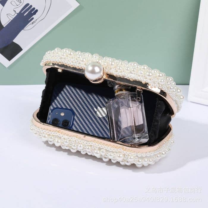 PEACH ACCESSORIES - Wholesale Clutch Bag - Women's - Pearl Elegance Evening Clutch Bag in Ivory CL21459