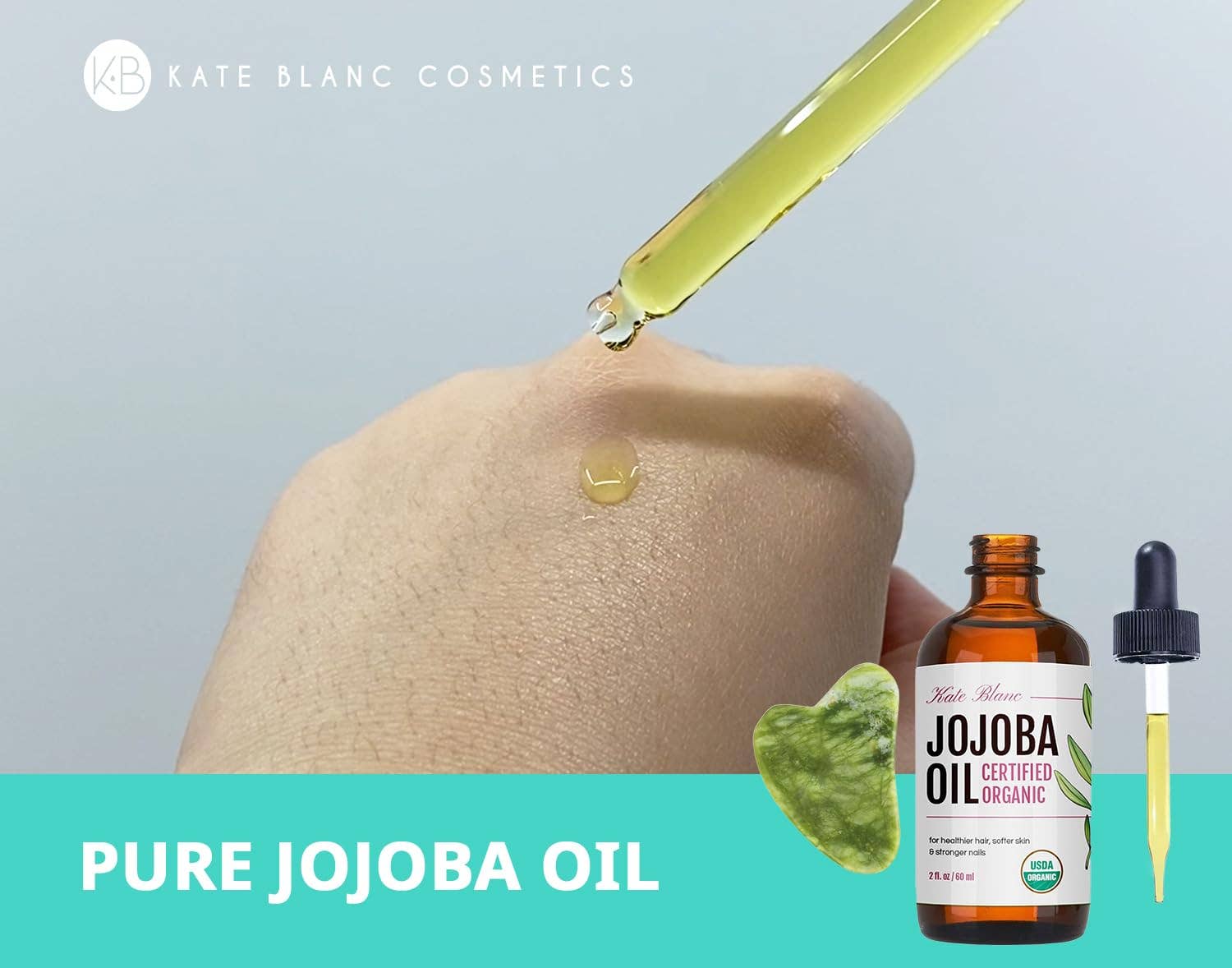 Kate Blanc Cosmetics – wholesale Bath/body oil – Organic Jojoba Oil with Jade Gua Sha Stone4