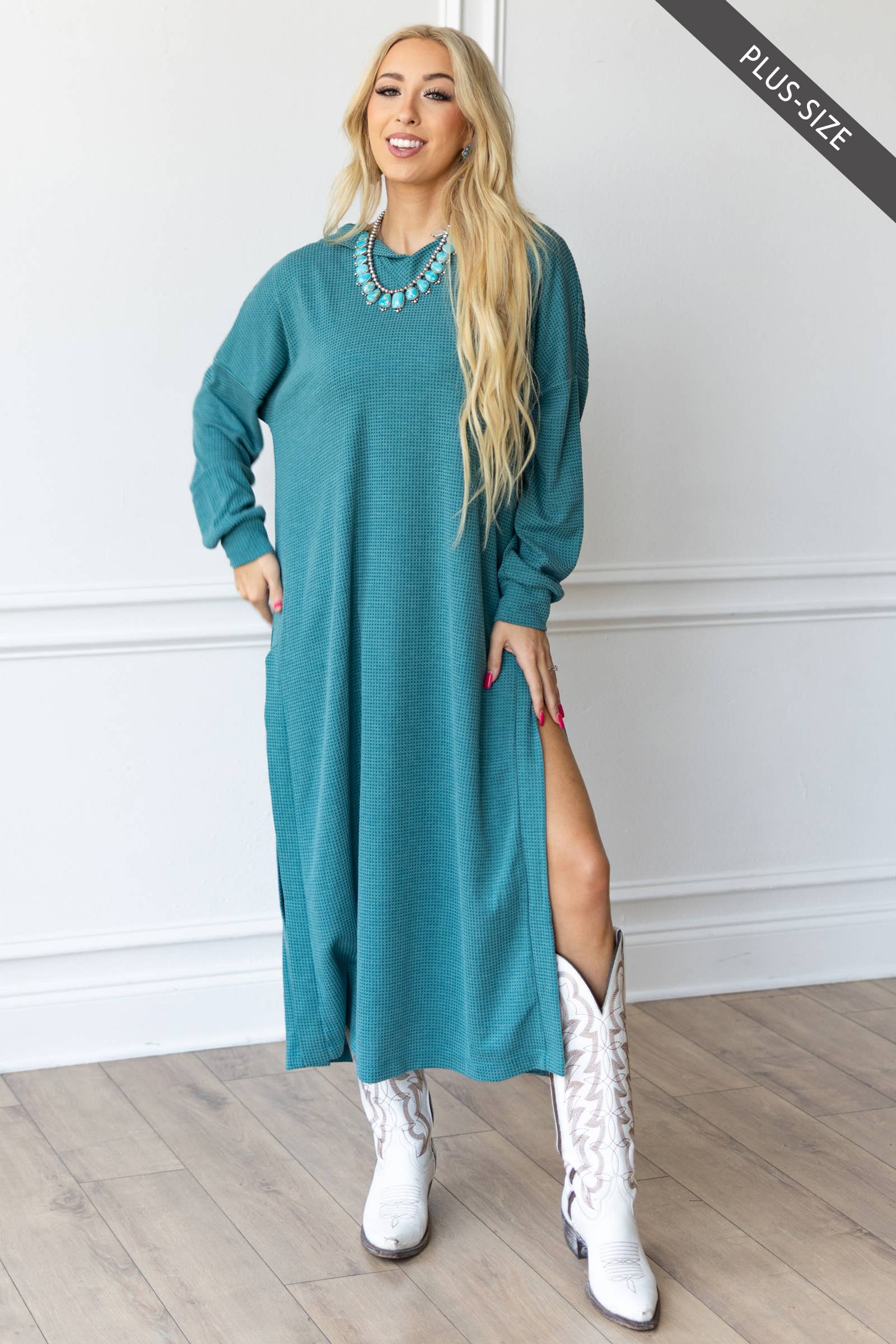 Dear Scarlett - Wholesale Dress - Women's - PLUS SIZE Waffle Knit Thermal Duster5