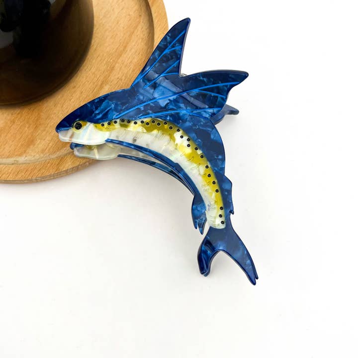 Flying Fish Acetate Hair Claw Clip, Blue Fish Hair Clip for wholesale on Faire1