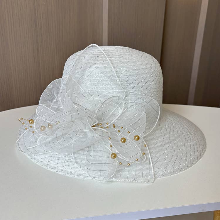 Ole - Vente Chapeau de paille – femme - Chapeau Fedora en gaze florale avec large bord6