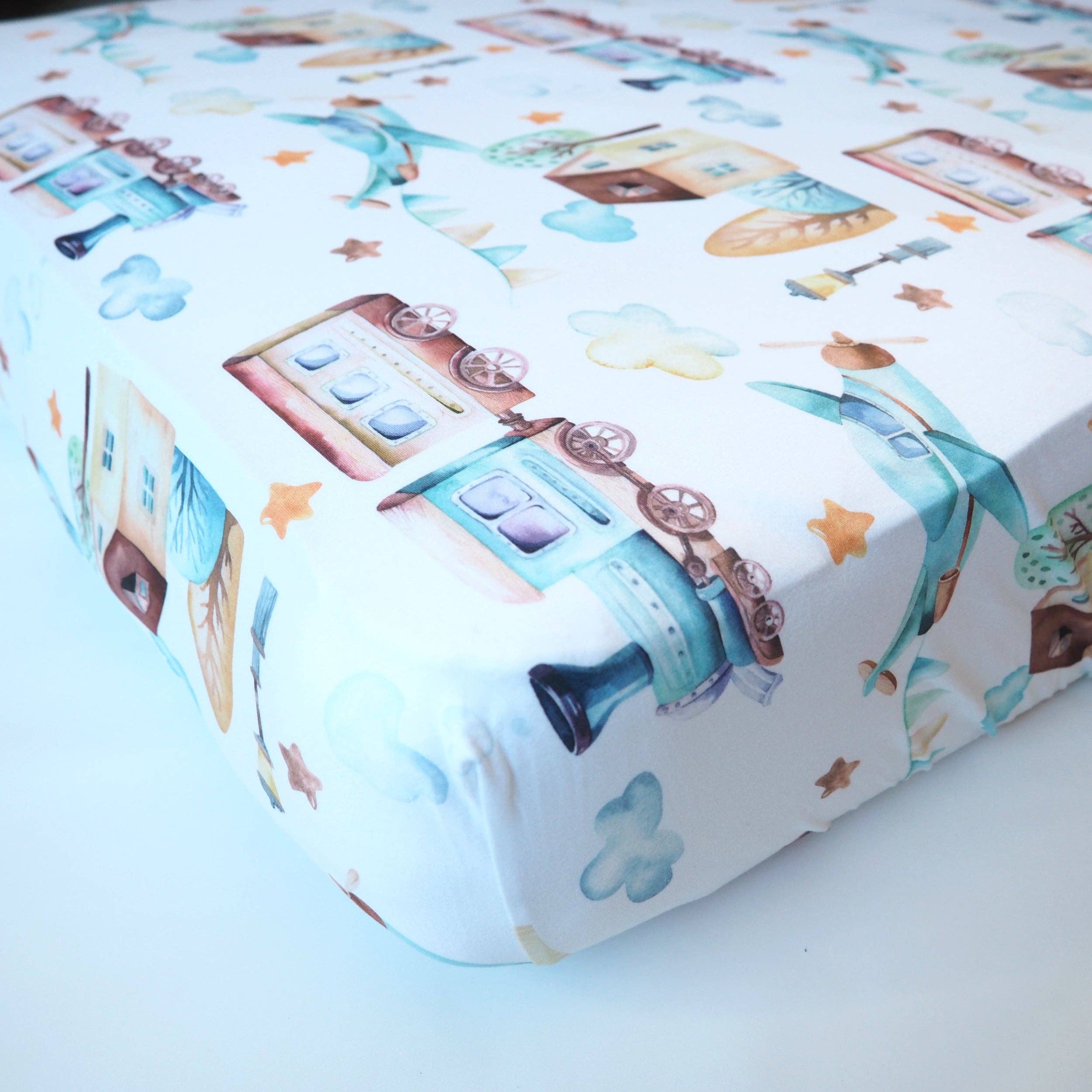 Honey Lemonade- Minky Baby Blankets and Gifts - Wholesale Cot/Crib Sheets - Fitted Crib Sheet - Airplane & Train1