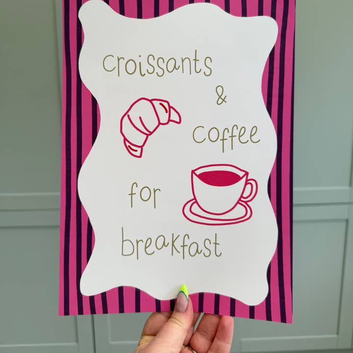 Croissants and Coffee for Breakfast Art Print for wholesale by Eva Illustrates