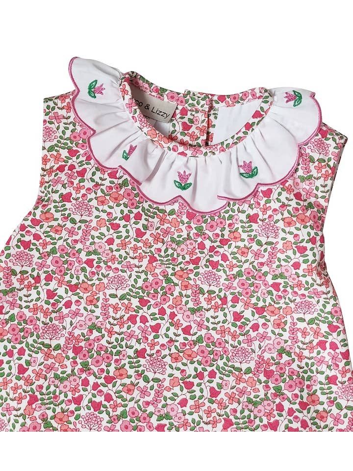 Marco and Lizzy - Wholesale Clothing Set - Baby - Brooke Floral Baby Girl bloomer set, green checks bloomer