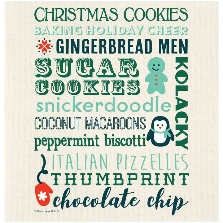 Christmas Cookies List Swedish Dishcloth for wholesale by Potluck Press