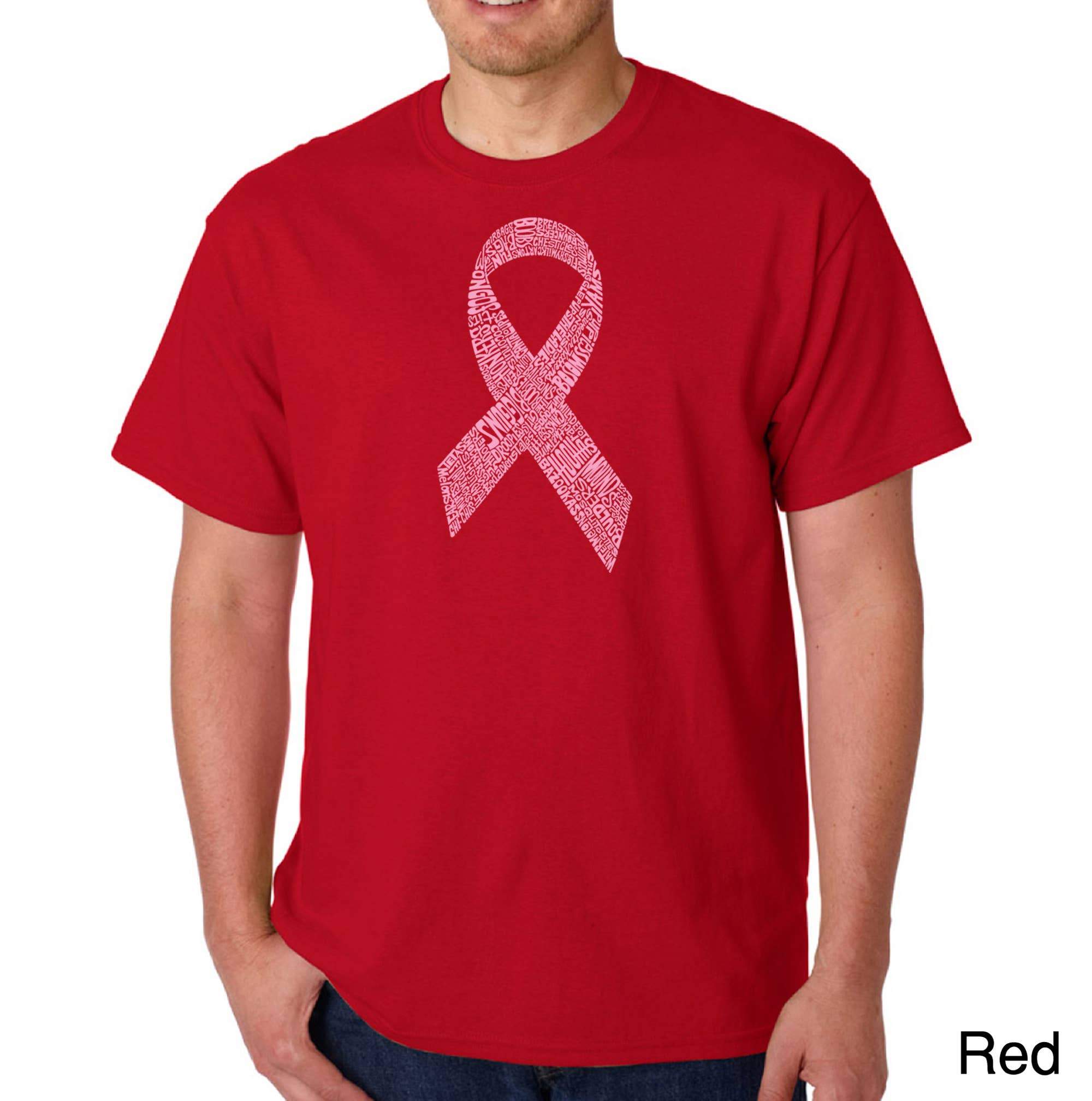 LA Pop Art - Wholesale Screen Printed T-Shirt - Men's - LA Pop Art Men's Word Art T-shirt - Breast Cancer Ribbon7