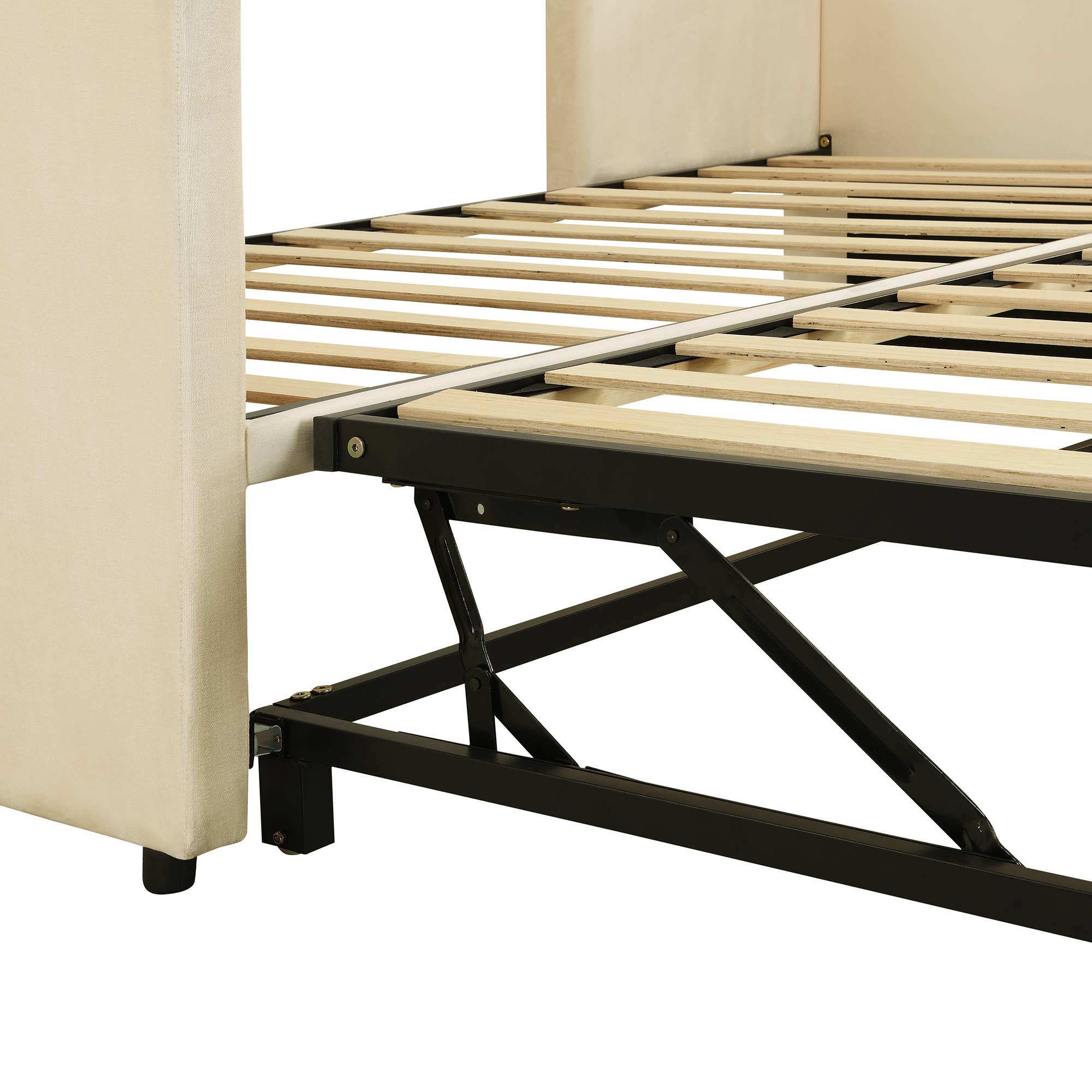 Twin Size Upholstered daybed with Pop Up Trundle, Beige for wholesale on Faire9