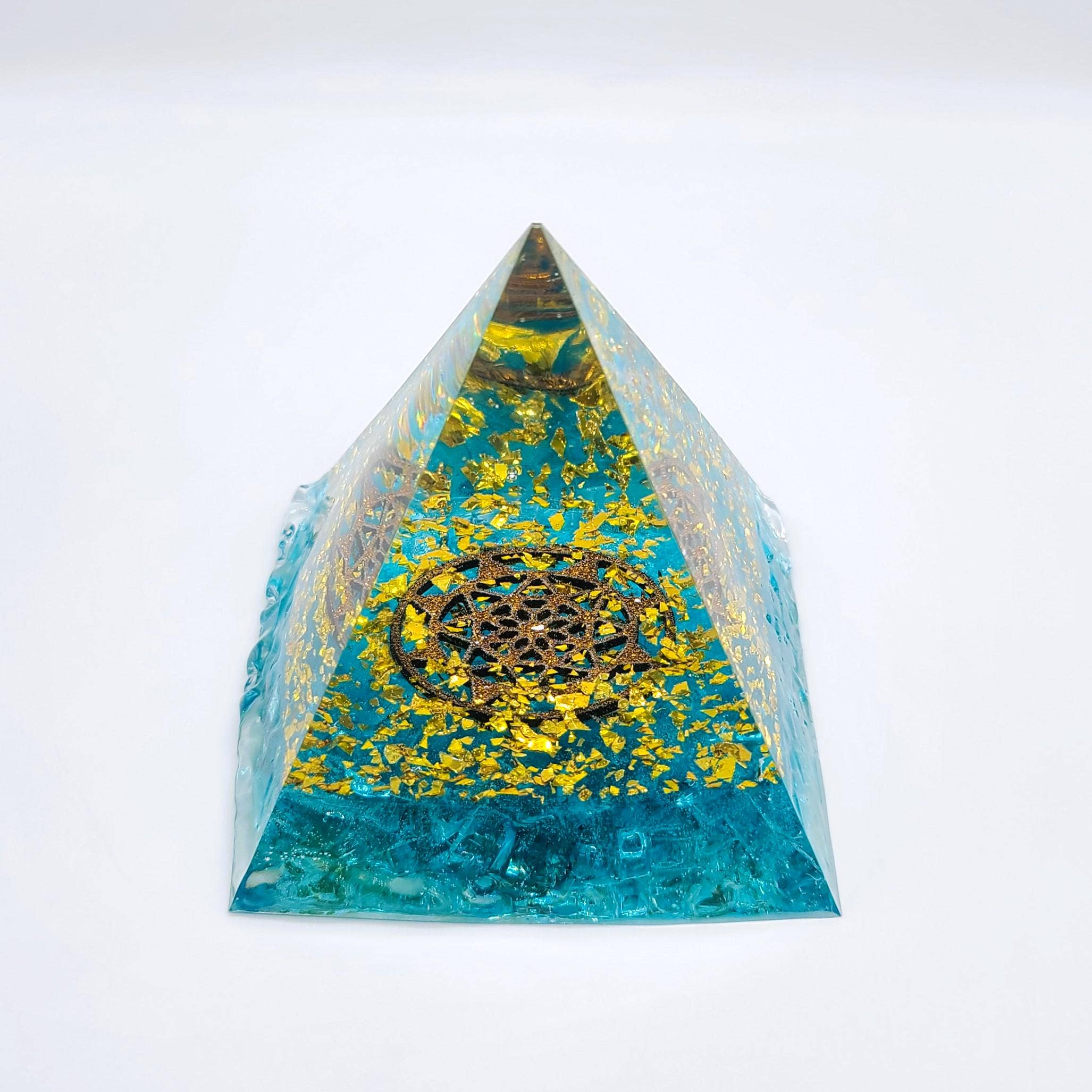 Slightly Askew Art - Wholesale Decorative Tabletop Object - Eco-Friendly Orgonite Pyramid with Mandala Pattern