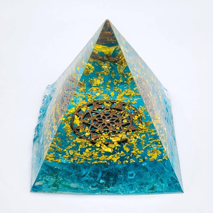 Slightly Askew Art - Wholesale Decorative Tabletop Object - Eco-Friendly Orgonite Pyramid with Mandala Pattern0