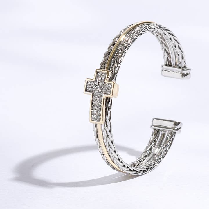 BK Crystal Cross Double Ponytail Bracelet Cuff Bangle for wholesale on Faire