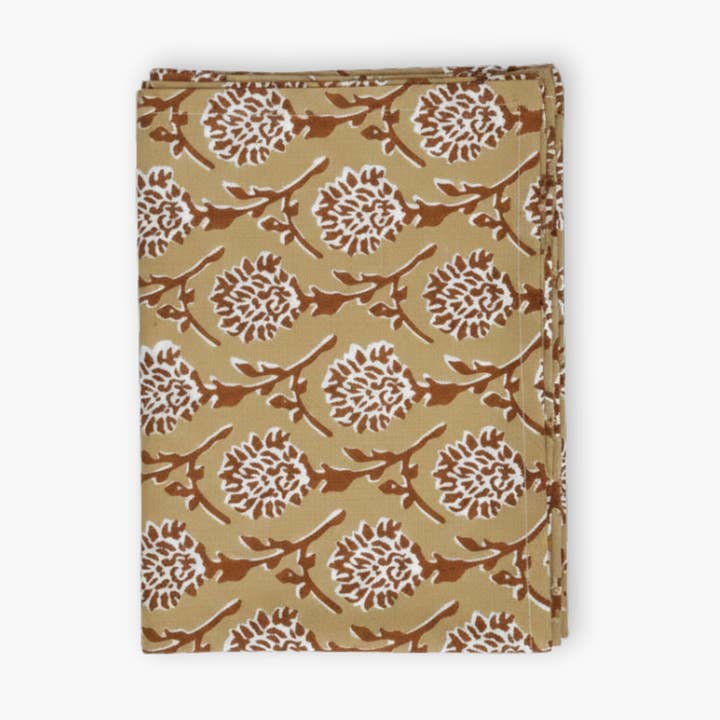 Runner in Lino Stampato a Mano Nikhar - Marrone Chai per la vendita all'ingrosso da parte di Banyan & Birch | Artisanal Home Linens